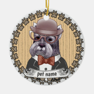 Schnauzer wearing Glasses Ceramic Tree Decoration