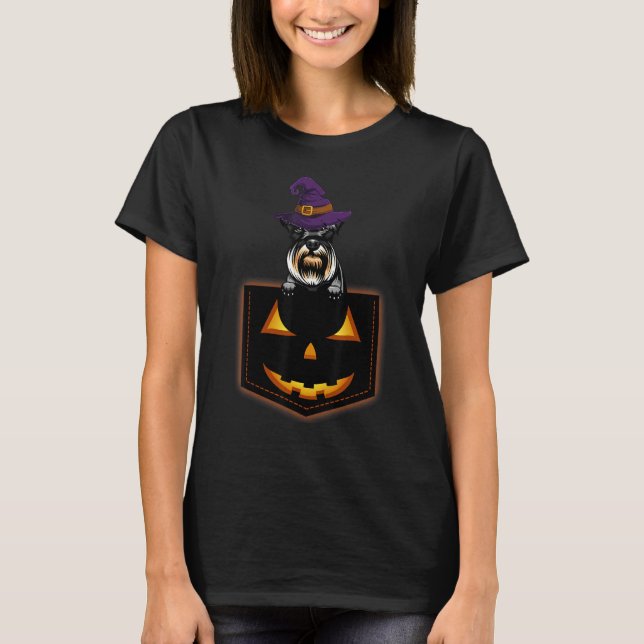 Schnauzer Witch Halloween Pumpkin  Scary Costume T-Shirt (Front)