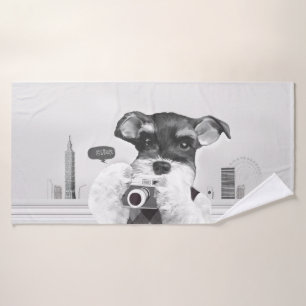 Schnauzer with Camera Bath Towel