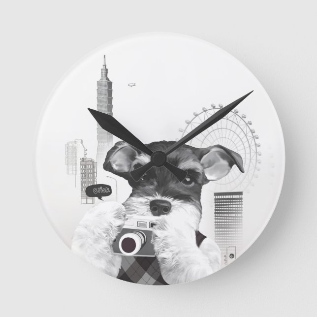 Schnauzer with Camera Round Clock (Front)