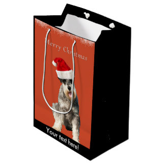 Schnauzer with Christmas hat Medium Gift Bag