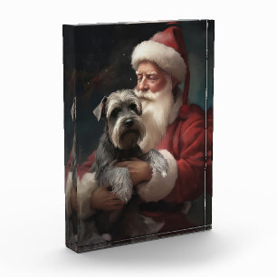 Schnauzer With Santa Claus Festive Christmas Photo Block