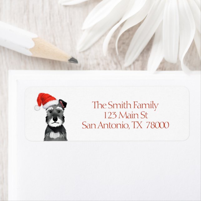Schnauzer with Santa Hat Christmas Return Address (Insitu)