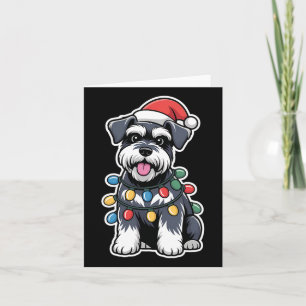 Schnauzer Wrapped In Christmas Lights  Card