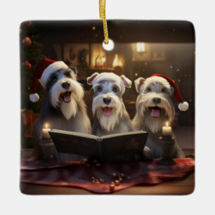 Schnauzers Christmas Caroling Festive Holiday Ceramic Ornament