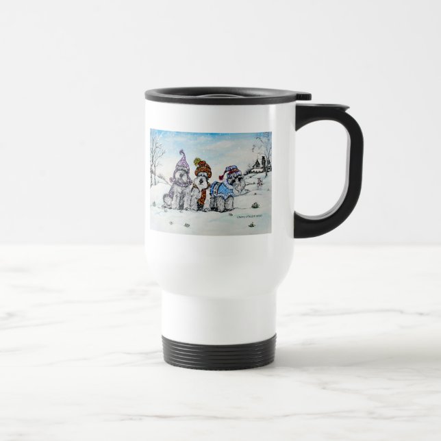 Schnauzers in Winter Travel Mug (Right)