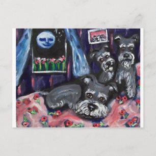 Schnauzers sense whimsical moon postcard