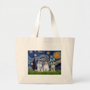 Schnauzers (three) - Starry Night Large Tote Bag