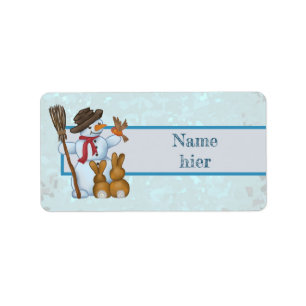 Schneemann mit Tieren Label