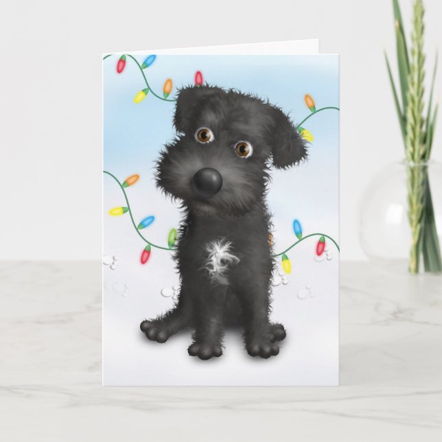 Schnoodle (Black) Christmas Holiday Card (Front)
