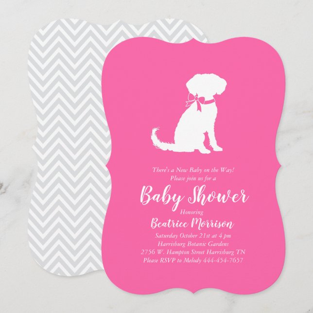 Schnoodle Dog Baby Shower Girl Pink Invitation (Front/Back)