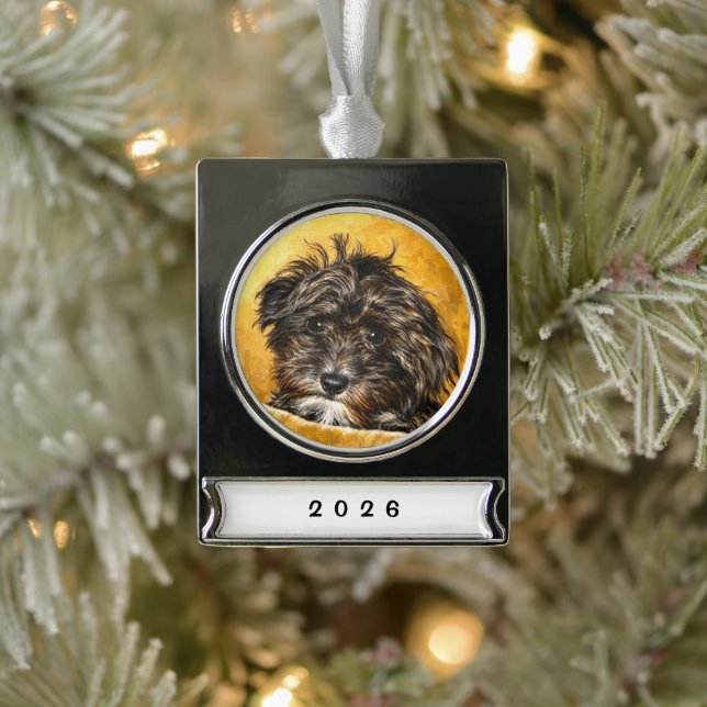 Schnoodle Dog Banner Ornament (Tree)