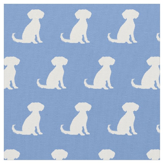 Schnoodle Dog Silhouette Pet Light Blue Fabric (Close Up)