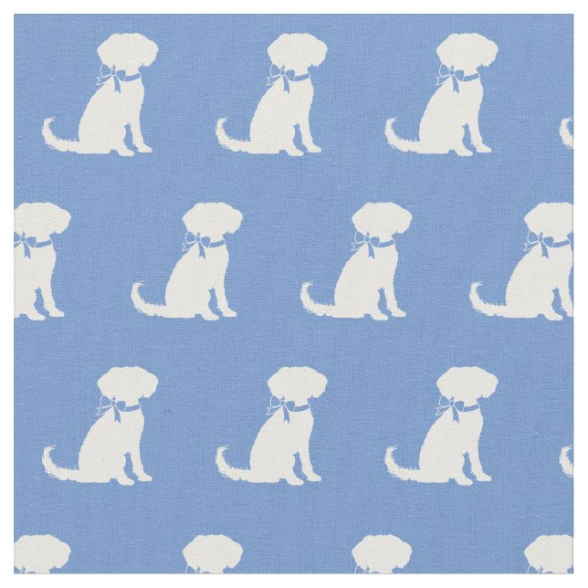 Schnoodle Dog Silhouette Pet Light Blue Fabric (Close Up)
