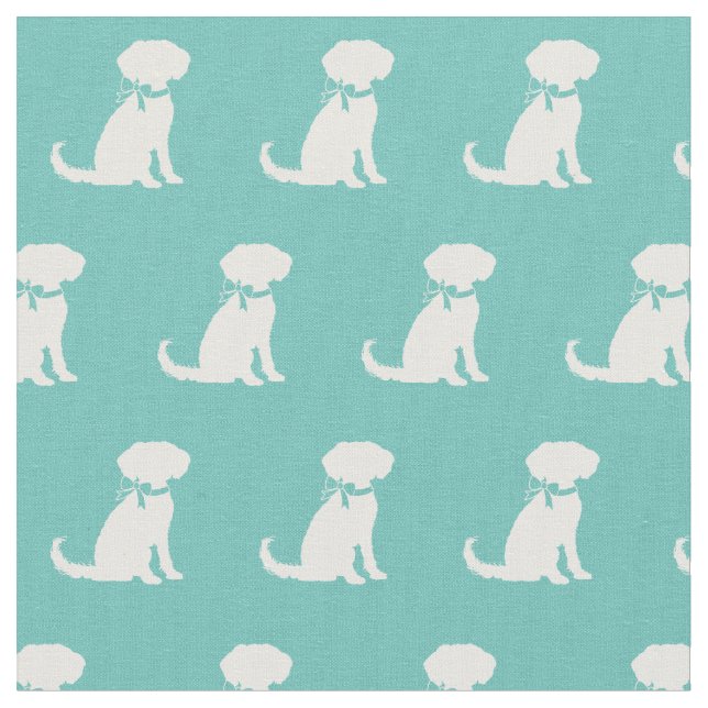 Schnoodle Dog Silhouette Pet Teal Fabric (Close Up)