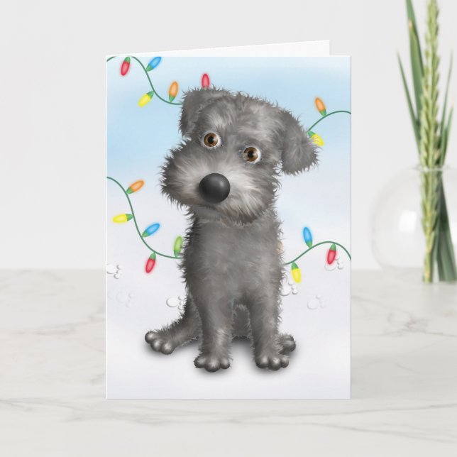 Schnoodle (Grey) Christmas Holiday Card (Front)