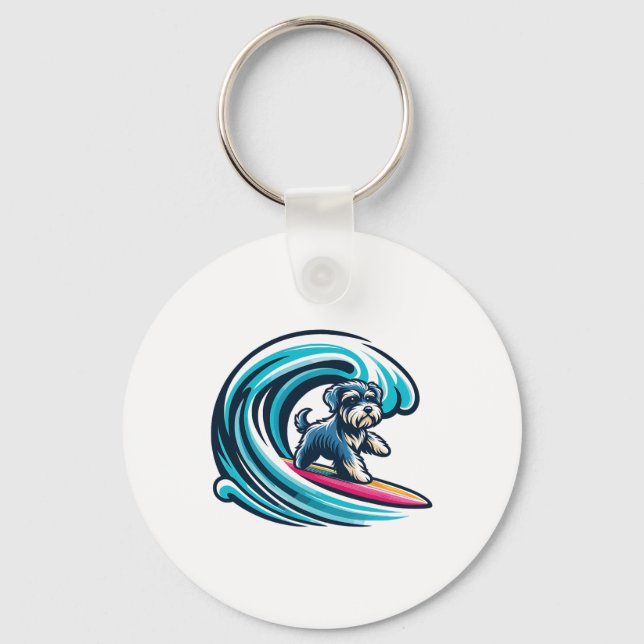 Schnoodle Surfing, Wave Riding Schnoodle  Key Ring (Front)