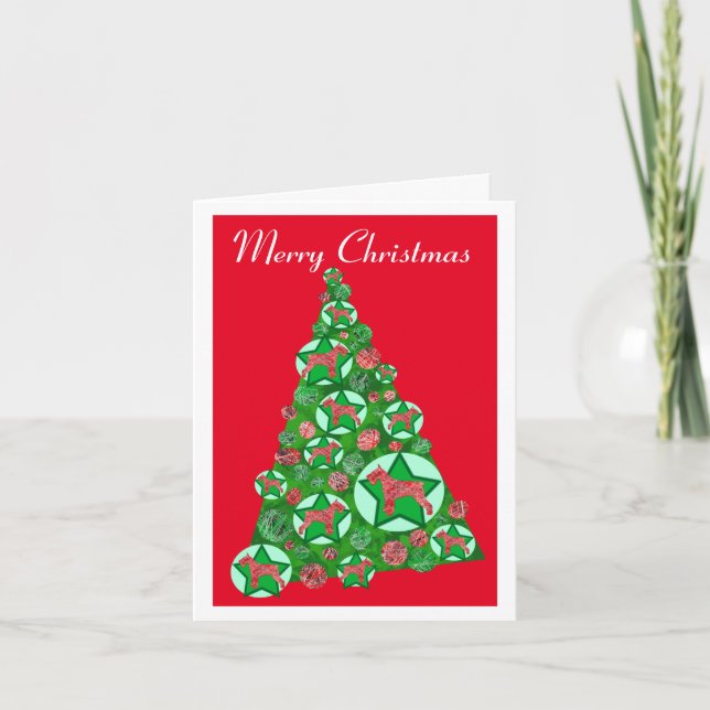 Schnuazer Dog Silhouette Christmas Tree Red Card (Front)