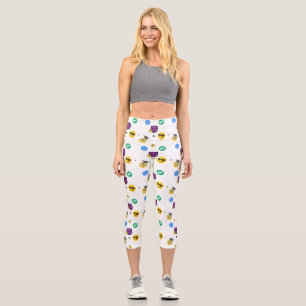Scholar, horror, ghost cute emojis on white capri leggings