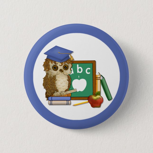 Scholar Owl 6 Cm Round Badge (Front)