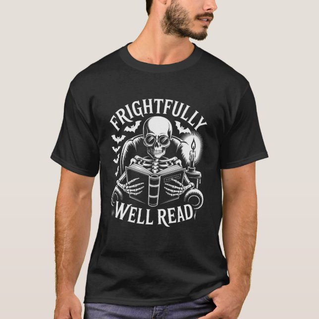 Scholarly Gothic Skeleton Reading T-Shirt (Front)