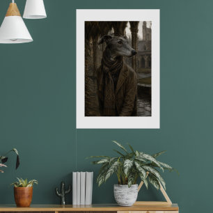Scholarly Greyhound Dog in Coat Vintage Oil Painti Poster