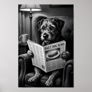 Scholarly Terrier Reading Paper Poster