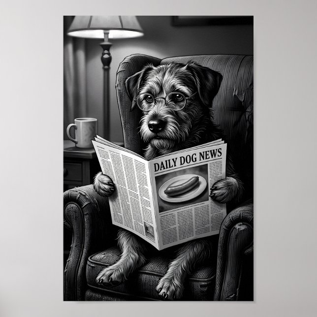 Scholarly Terrier Reading Paper Poster (Front)