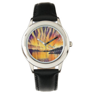 Schöner Sonnenaufgang als Aquarell Design Watch