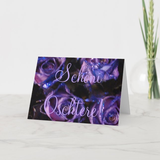 Schöni Oschtere Swiss Happy Easter Purple Roses Holiday Card (Front)