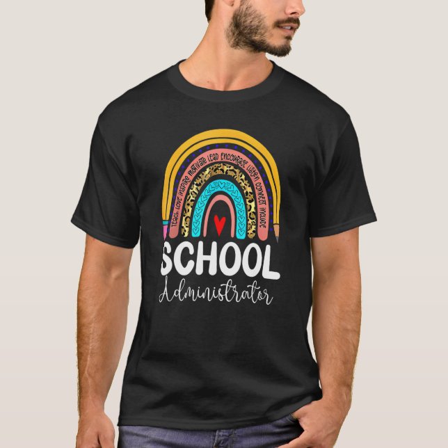 School Administrator Leopard Rainbow Back To Schoo T-Shirt (Front)