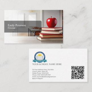 School Administrators with Red Apple and Book Business Card