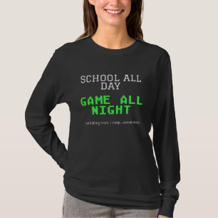 School All Day Game All Night Gaming Gamer Boy Tee
