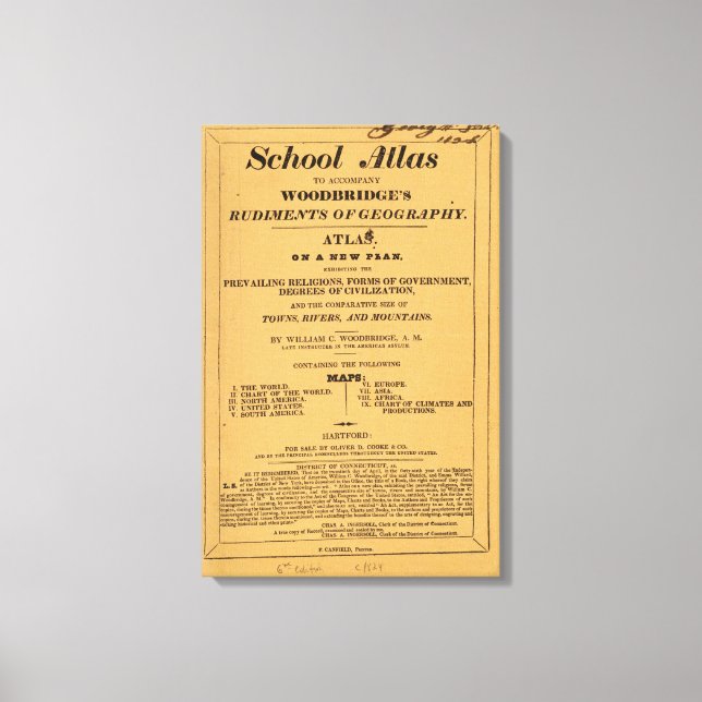 School atlas, Woodbridge's rudiments of geography Canvas Print (Front)
