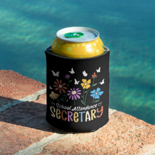 School Attendance Secretary Wildflowers Groovy Can Cooler