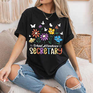 School Attendance Secretary Wildflowers Groovy T-Shirt