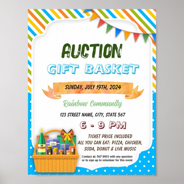 School auction gift basket flyer poster template (Front)