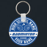 School Badminton Player Personalised Sports Key Ring<br><div class="desc">Personalised sports gifts and merchandise for school sports team. All texts are editable to fit your occasion. Background colour is editable using the design tool. Perfect souvenir for school coach and graduating seniors who are also great athletes.</div>