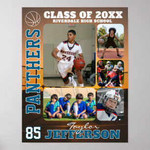 School Basketball Team Custom Name Photo Collage Poster