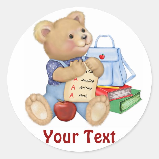 School Bear - First Grade Classic Round Sticker (Front)