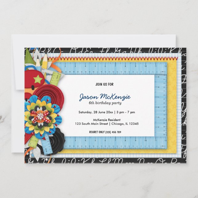 School birthday theme invitation (Front)