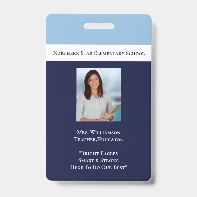School Blue Employee Staff Photo Id Teacher Badge (Front)