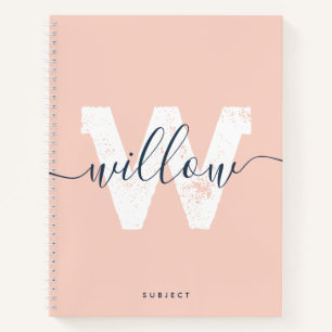 School Blush Pink Script Typography Monogram Notebook