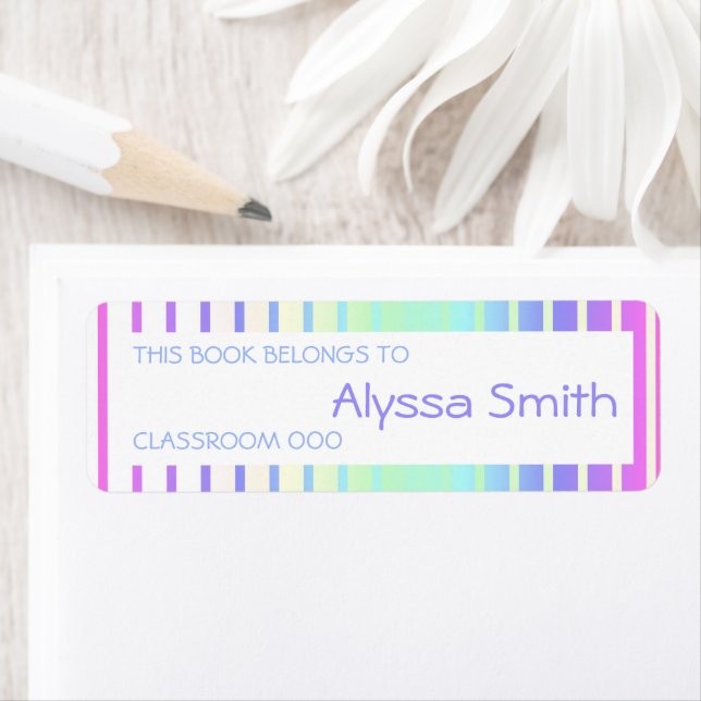 School Book Name Classroom Labels Rainbow Stripes (Insitu)