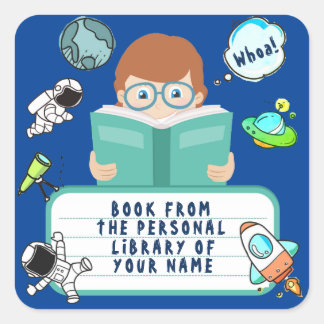 SCHOOL BOY, STUDENT BOOK, CHILD, KID, BOOK READER SQUARE STICKER