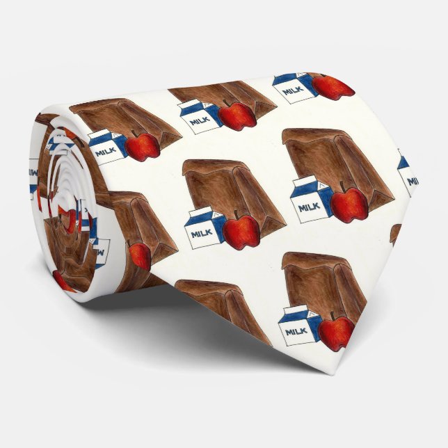 School Brown Bag Lunch Milk Carton Apple Teacher Tie (Rolled)