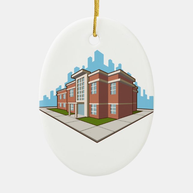 School Building Ceramic Tree Decoration (Front)