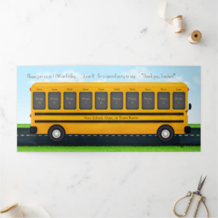 School Bus 10 Photo Graduation Party Invitation
