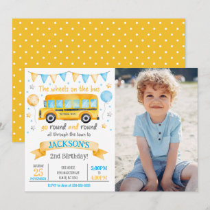 School Bus 2nd Birthday Photo Invitation