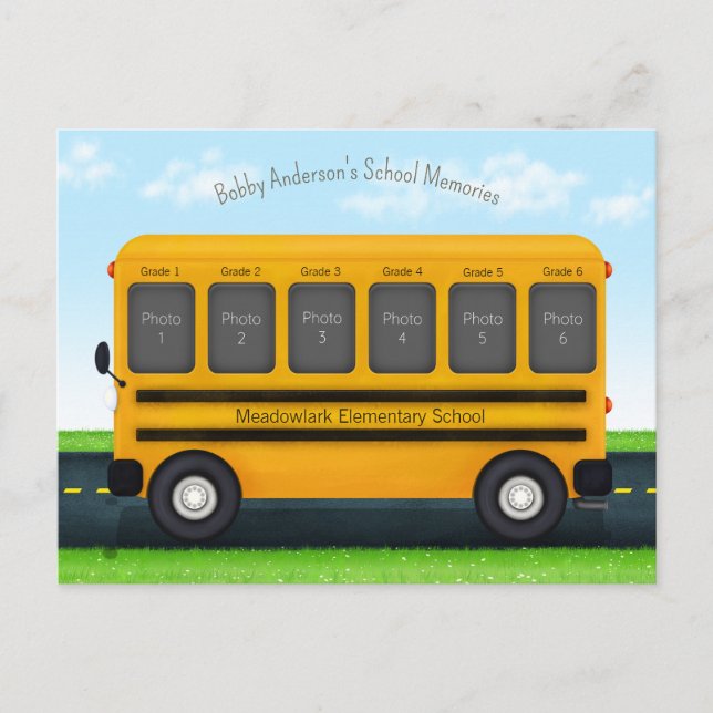 School Bus 6 Photo Frame Custom Kid's Memories Postcard (Front)